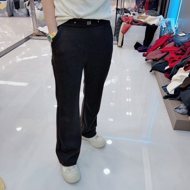 品牌仿羊绒空气层里松紧腰小直筒裤休闲裤/9338