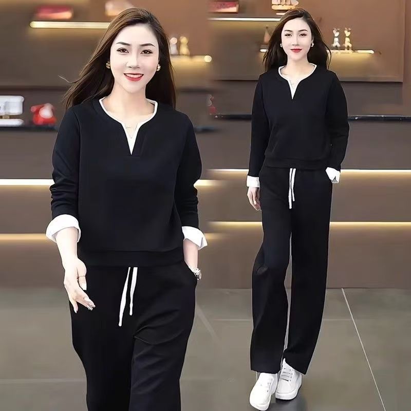 200斤微胖mm休闲套装女士秋冬季大码显瘦遮肉洋气质妈妈装运动服