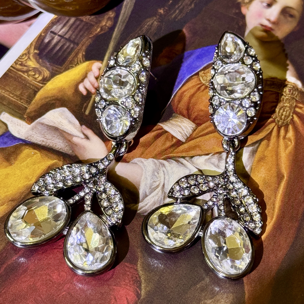 铜合金锆石耳饰 「沙皇樱桃」巨闪！俄式复古耳环贵族樱桃夸张耳环