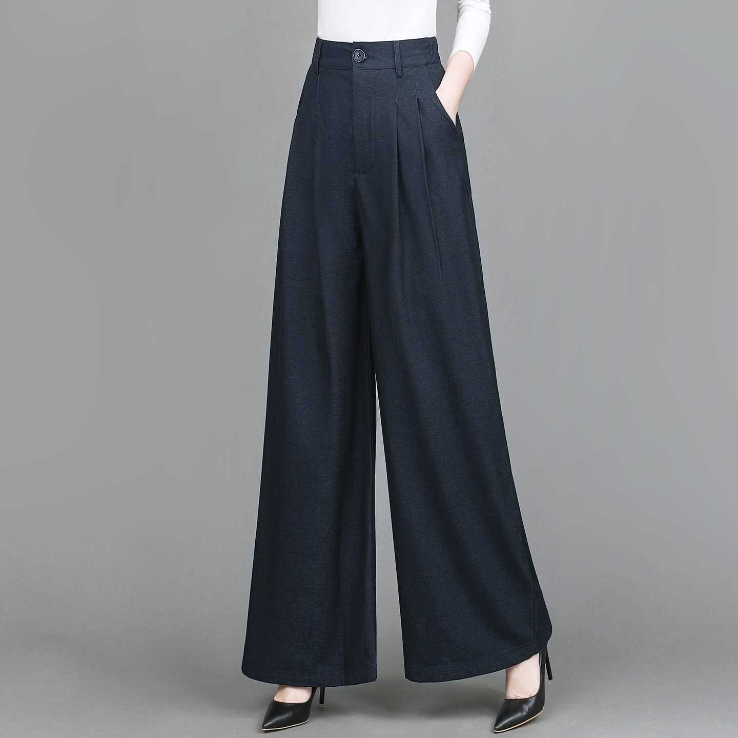 蓝色牛仔阔腿裤女2025秋季新款高腰垂感直筒拖地裤长裤弹力休闲裤