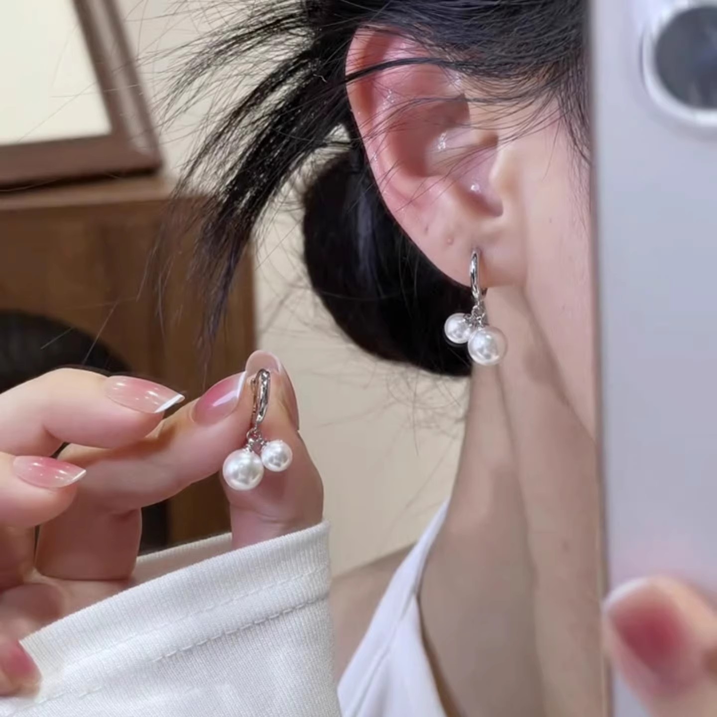 合金仿珍珠耳饰 高级感大小珠珠耳环女2025年款气质简约百搭耳饰