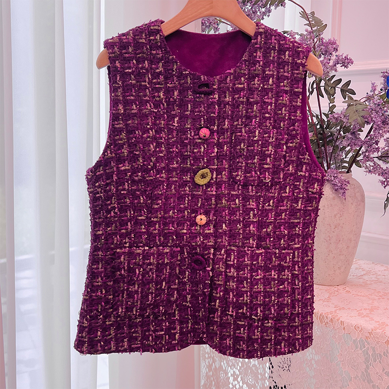 95MJ3976小香风高级感气质马甲背心女秋季时尚百搭复古彩色扣上衣