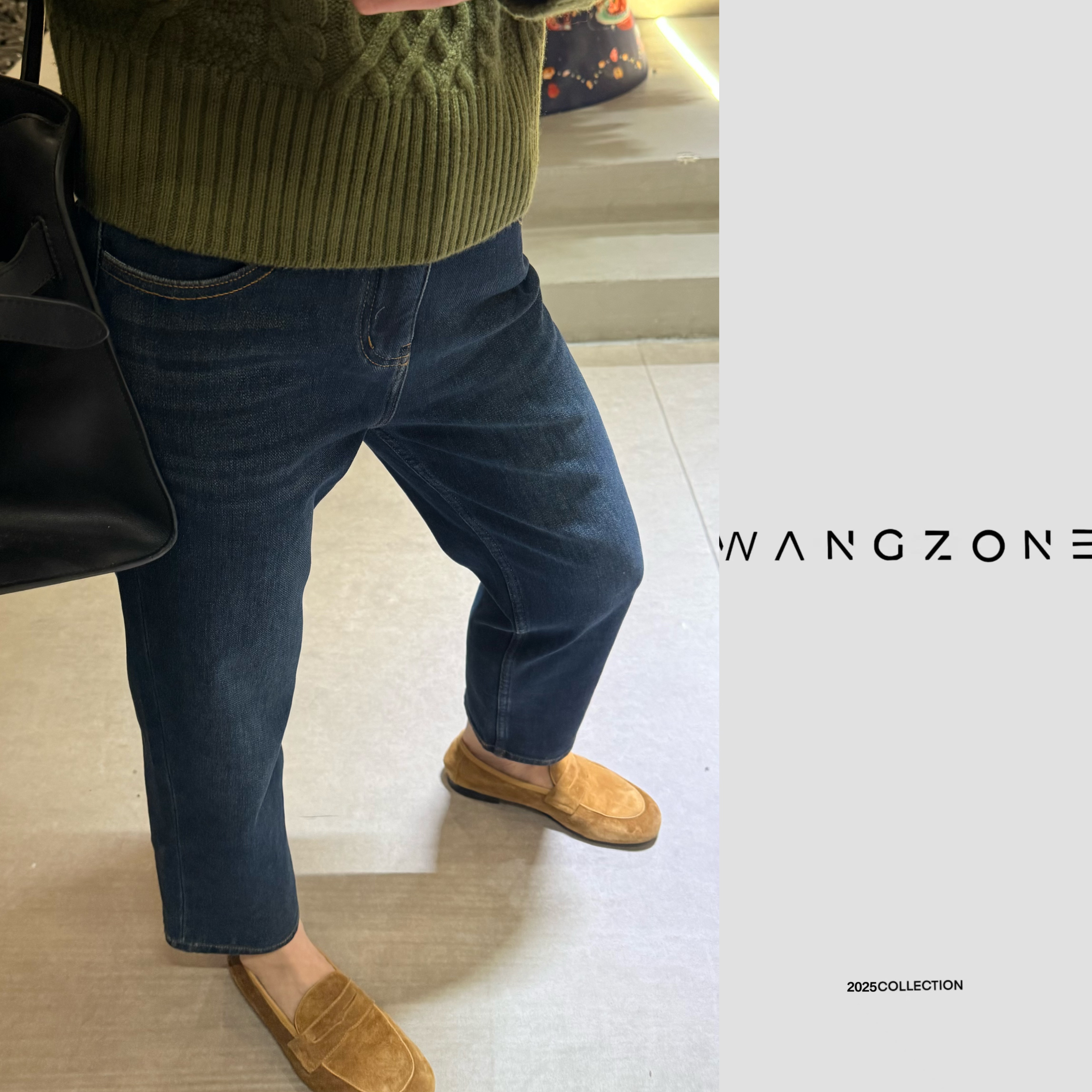 WANG ZONE丨四面高弹炒色工艺加绒复古蓝显瘦百搭九分烟管牛仔裤
