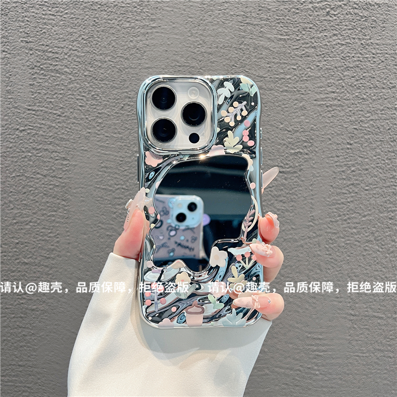 电镀波浪镜子适用苹果17/iPhone/华为手机壳16promax防摔pura80潮