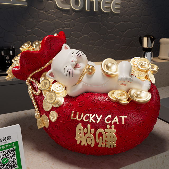 躺赚招财猫摆件开业礼物前台2025新款发财猫收银台装饰品生意兴隆