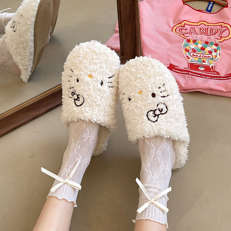 奶乎乎kitty！可爱卡通ins毛绒拖鞋秋冬室内家居保暖防滑女款