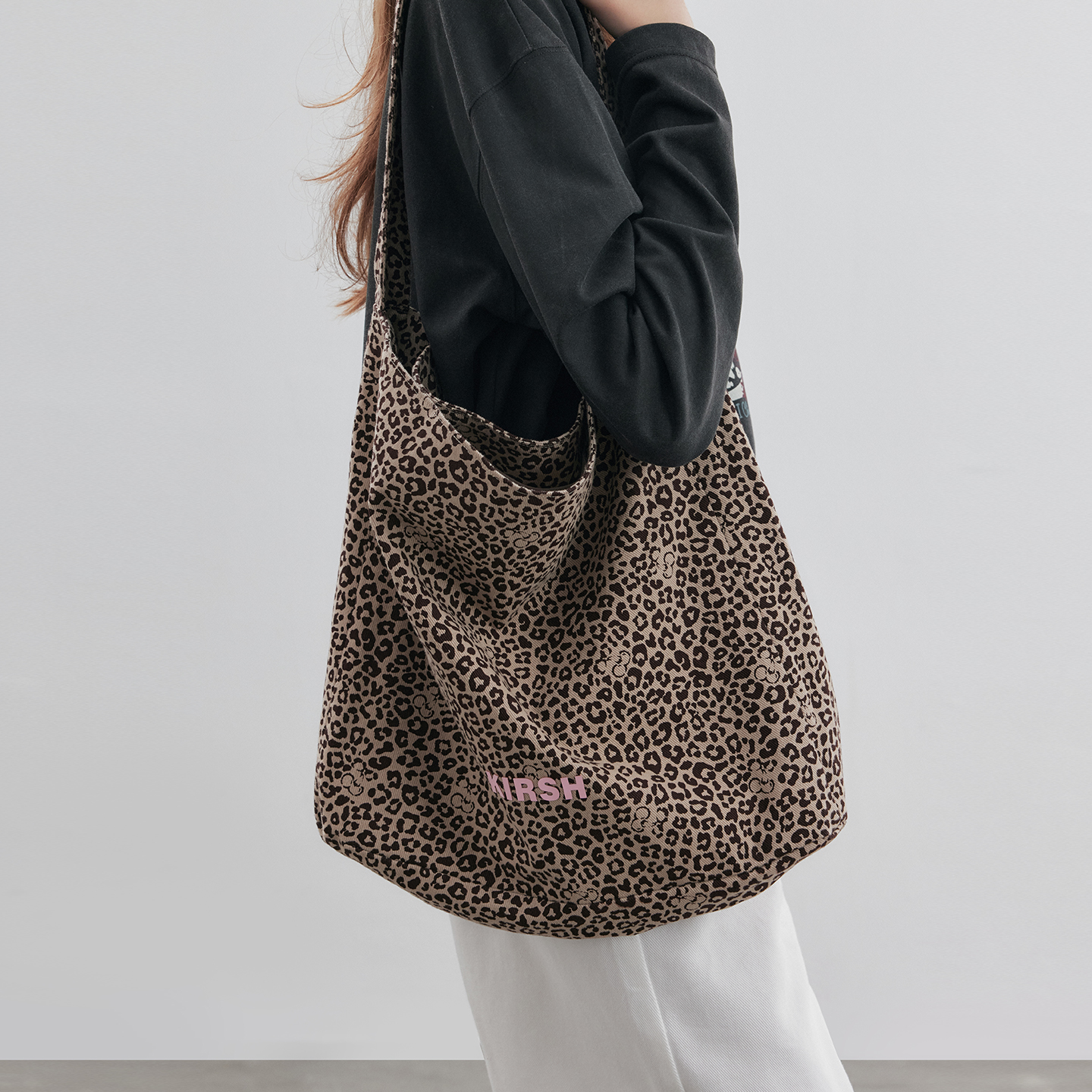 【徐若晗同款】樱桃KIRSH 韩系时尚豹纹印花甜酷风帆布包百搭单肩包