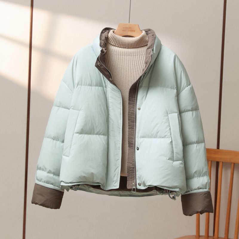 撞色立领短款棉服2025冬季新韩版宽松加厚小个子外套ins爆款棉衣