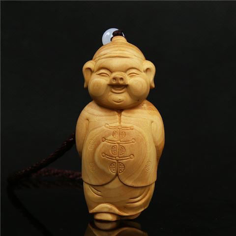 崖柏木雕福猪财主手把件中式工艺品