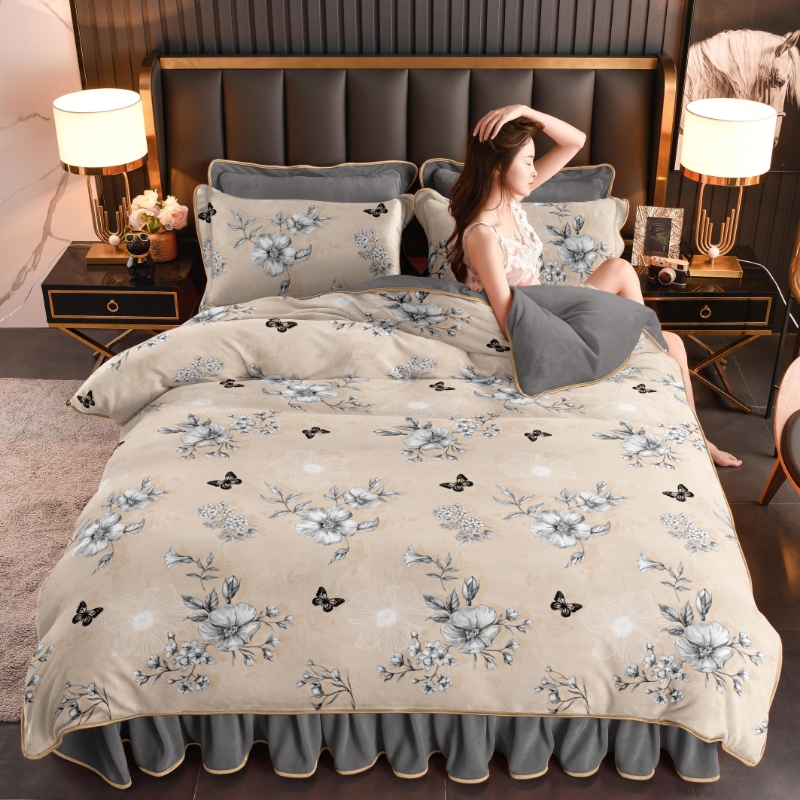 秋冬升级款成人正品牛奶绒四件套加绒加厚防静电床裙双面绒家居风