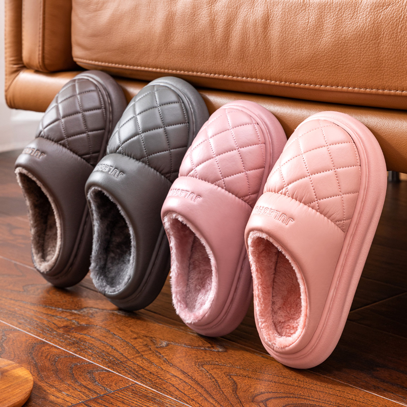 保暖鞋底防水新款2024秋冬男女家居包跟棉拖鞋居家厚底防滑毛绒