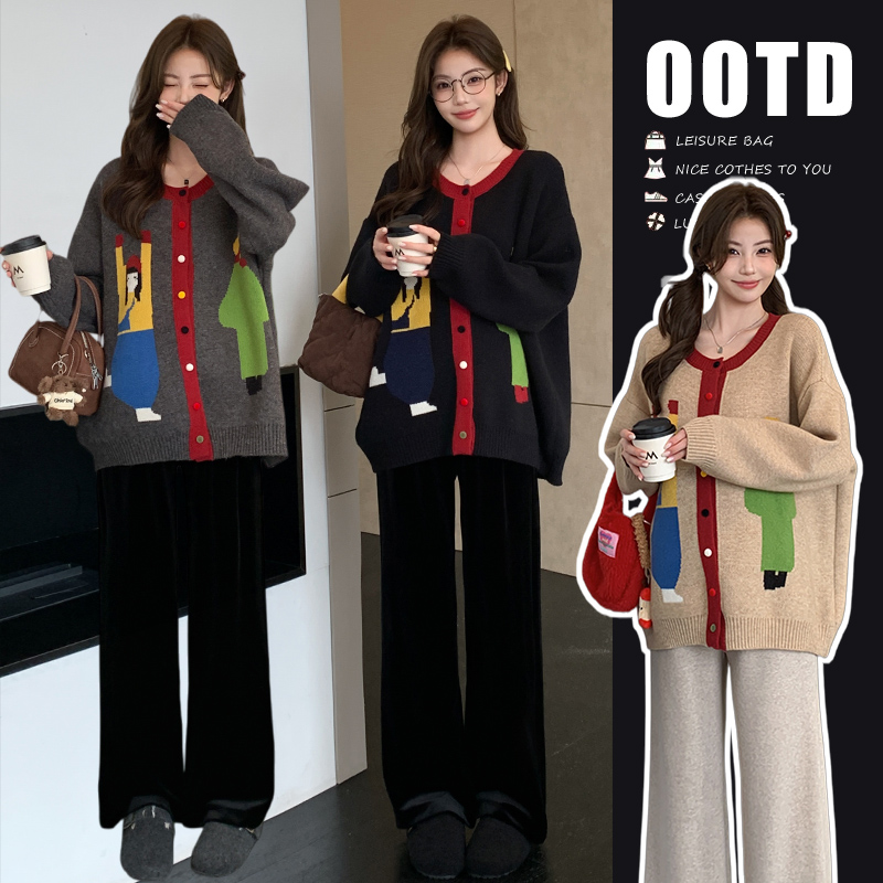 孕妇时尚毛衣2025秋冬新款韩版开衫毛衣软糯慵懒可爱风宽松毛衣女