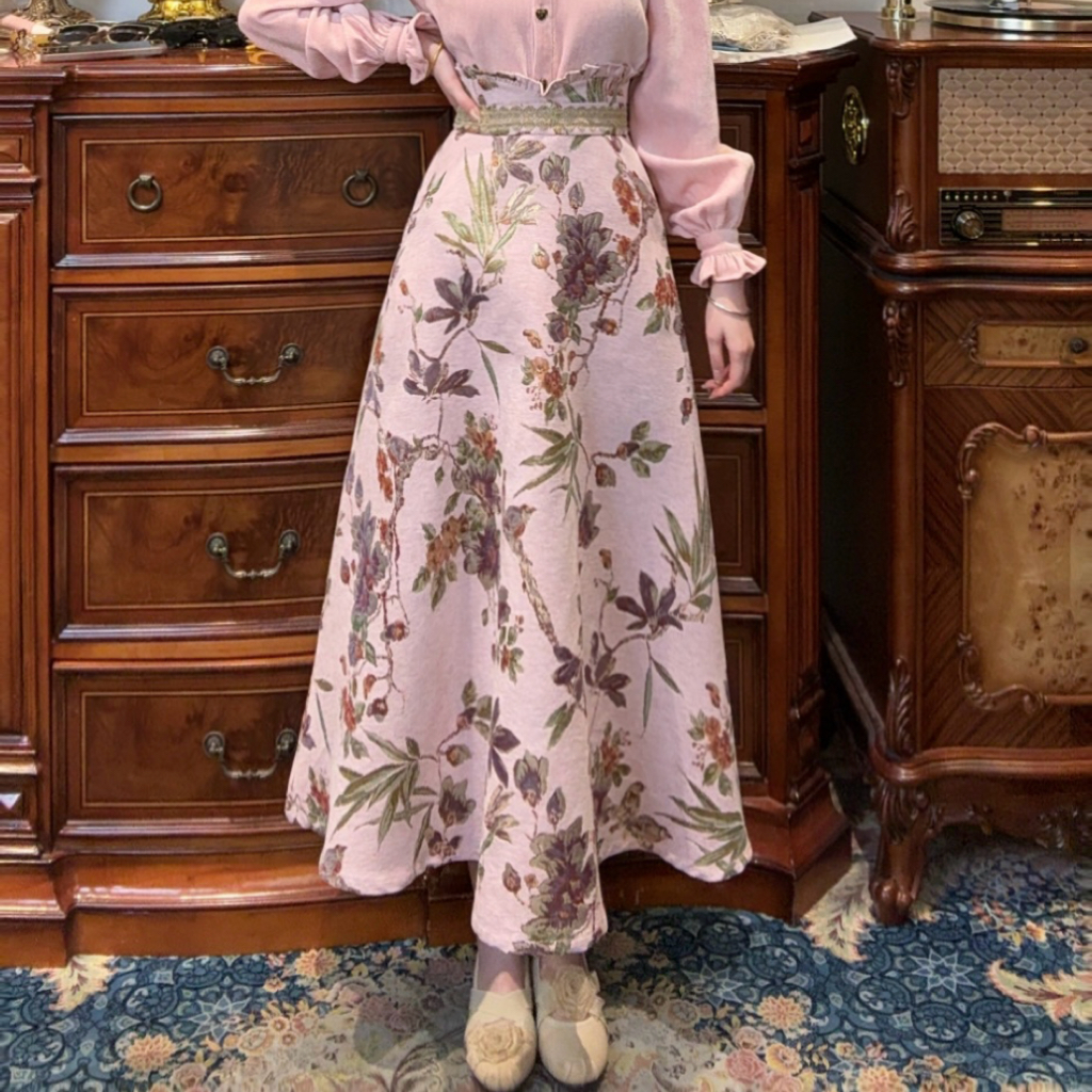 现货【一生罗曼】法式新款设计感提花大摆秋冬半身裙B1324