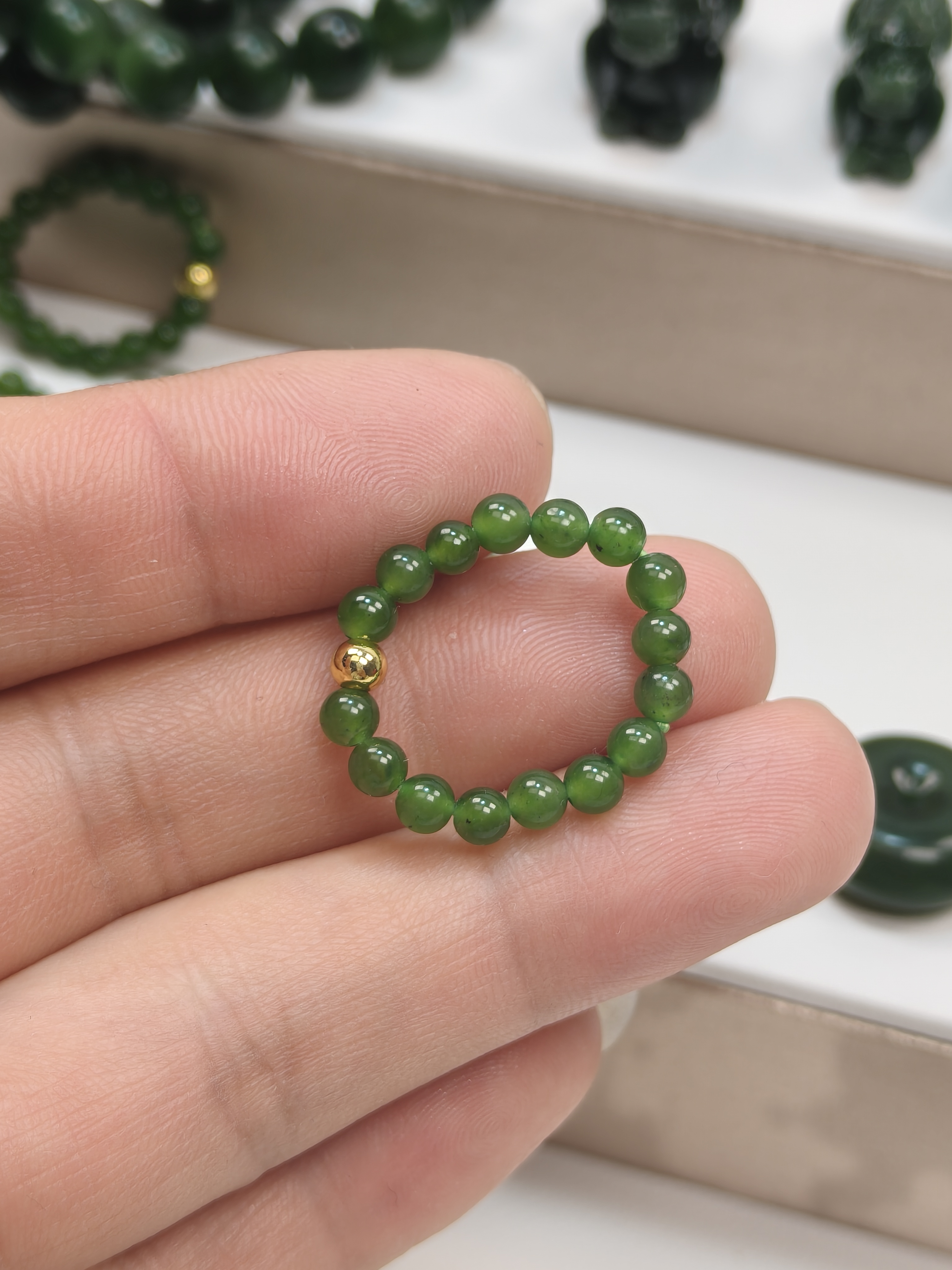 碧玉圆珠小米珠戒指