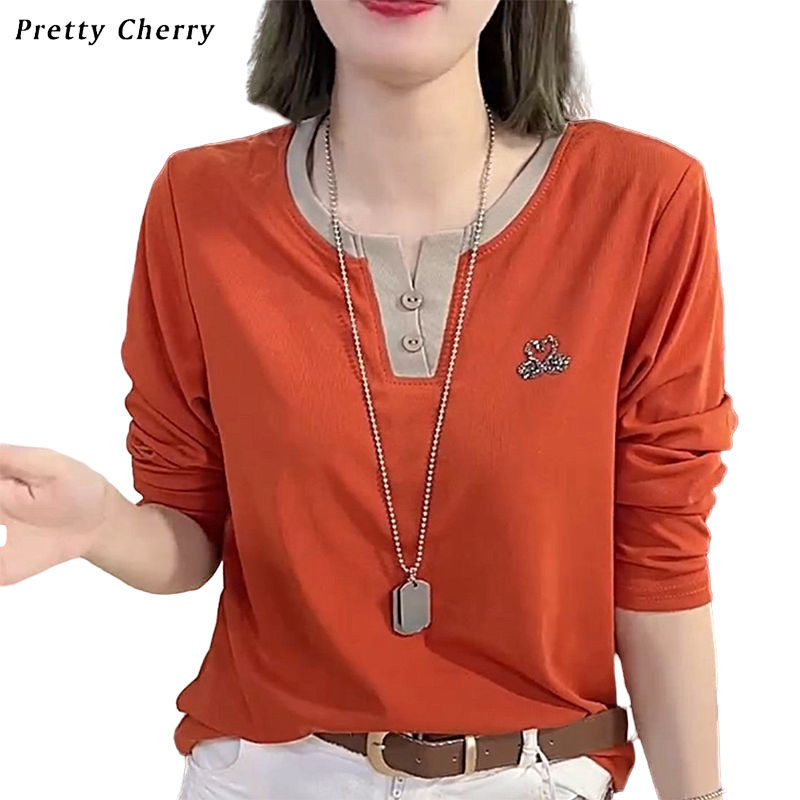 小天鹅春秋季宽松韩版恤气质纯色款遮肉显瘦减龄