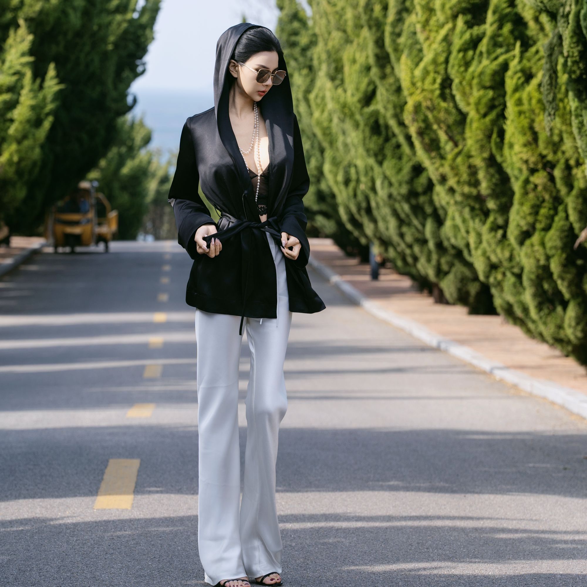 魏元高定/春秋季薄款休闲开衫透气梭织青年百搭长袖套装-0954