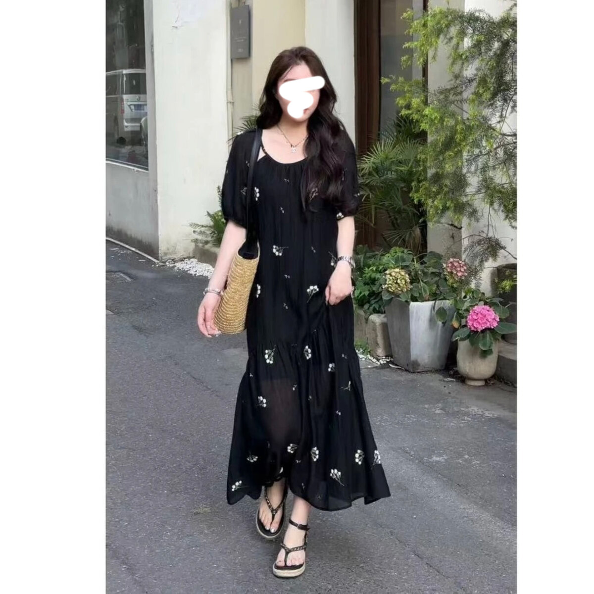 大码法式宽松气质短袖连衣裙女2025夏季新款胖mm宽松显瘦长裙子