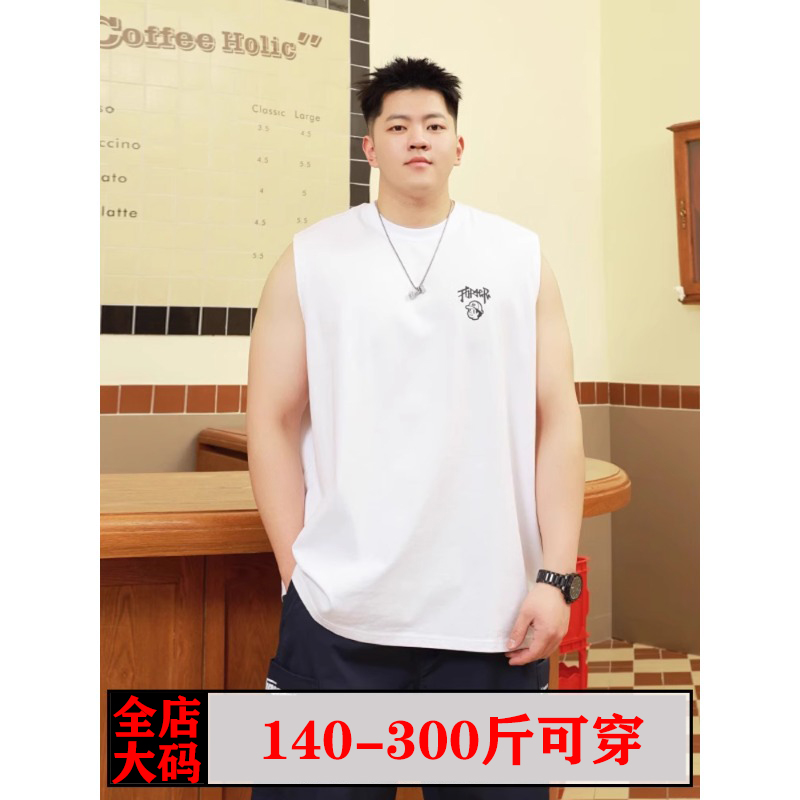 夏季宽松运动背心上衣纯棉大码透气健身印花无袖背心汗衫休闲
