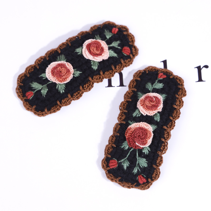 刺绣发夹少女风千金风法式手工钩织棉线bb夹气质甜美发饰女边夹