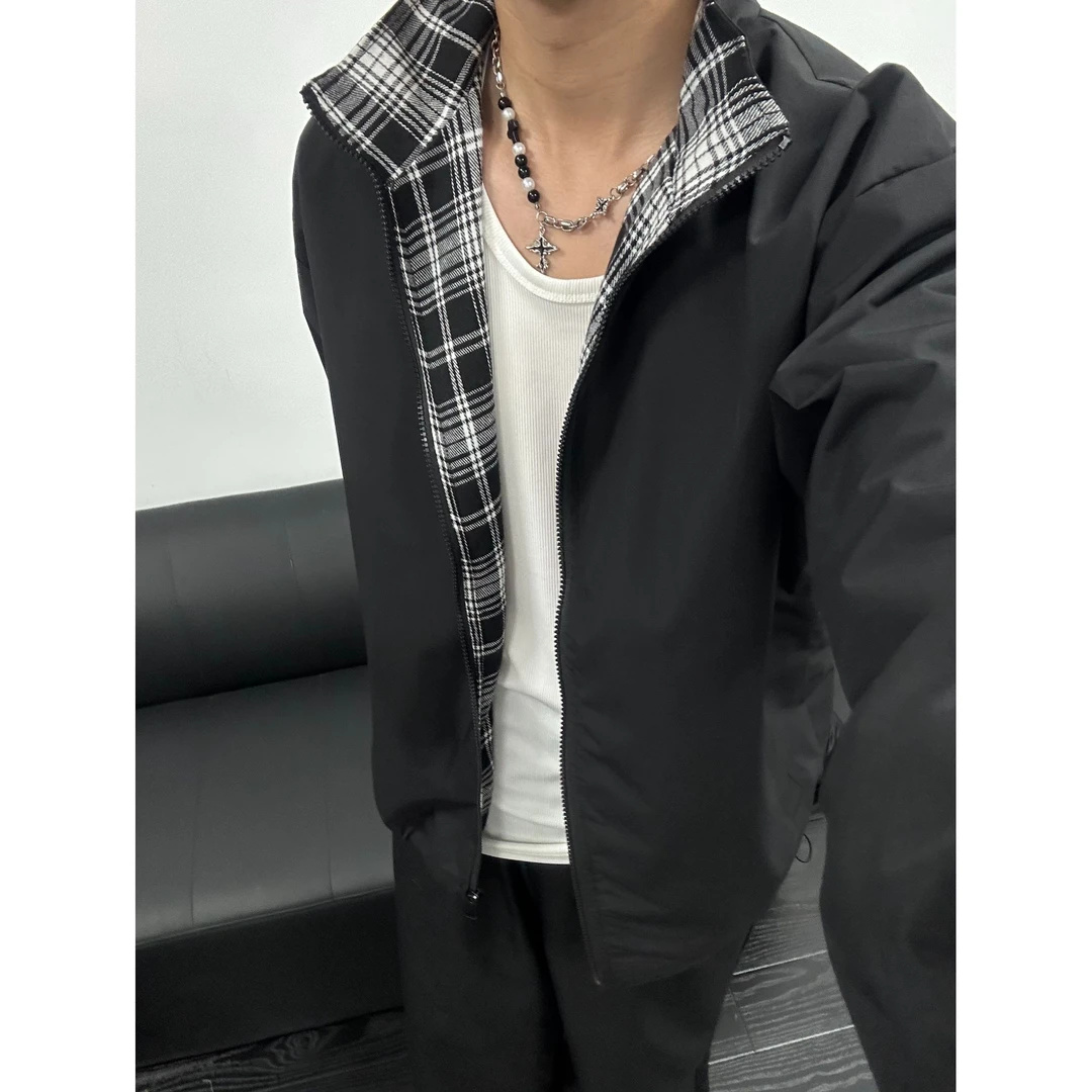 fitcheck格子拼接夹克男春秋季少年感学生情侣装上衣美式休闲外套