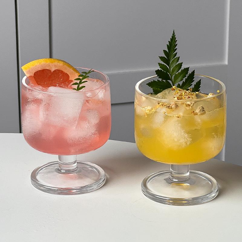 小众复古玻璃杯ins风矮脚杯冰美式咖啡杯拿铁杯 特调饮品果汁杯子