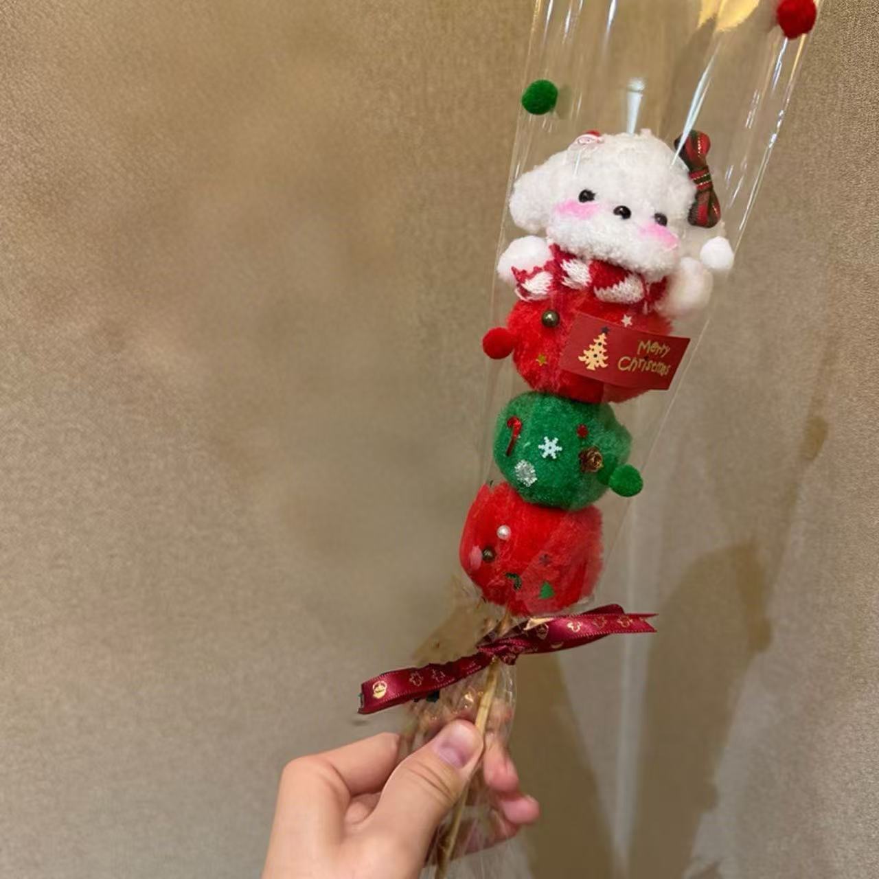 新款可爱圣诞节小狗糖葫芦DIY材料包花束送闺蜜朋友圣诞生日礼物