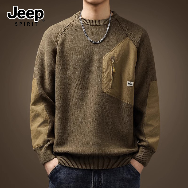 吉普重磅复古高端美式毛衣男冬季潮牌加厚宽松大码男士针织衫