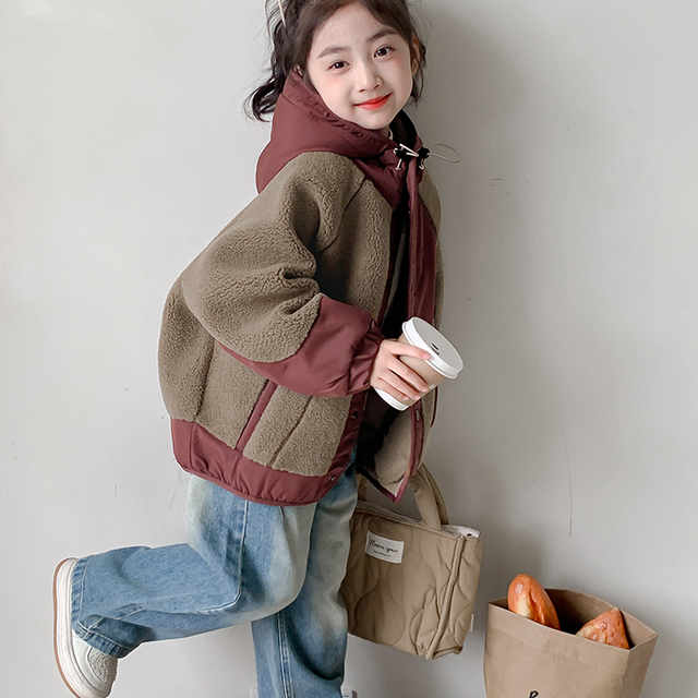 女孩服装2025春秋季新款加厚冬装羊毛衬里衣服儿童冬季羔羊绒儿童