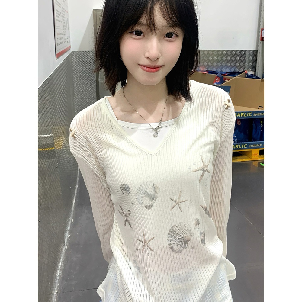 # 实价 印花+刺绣【广州原版面料】V领防晒罩衫女