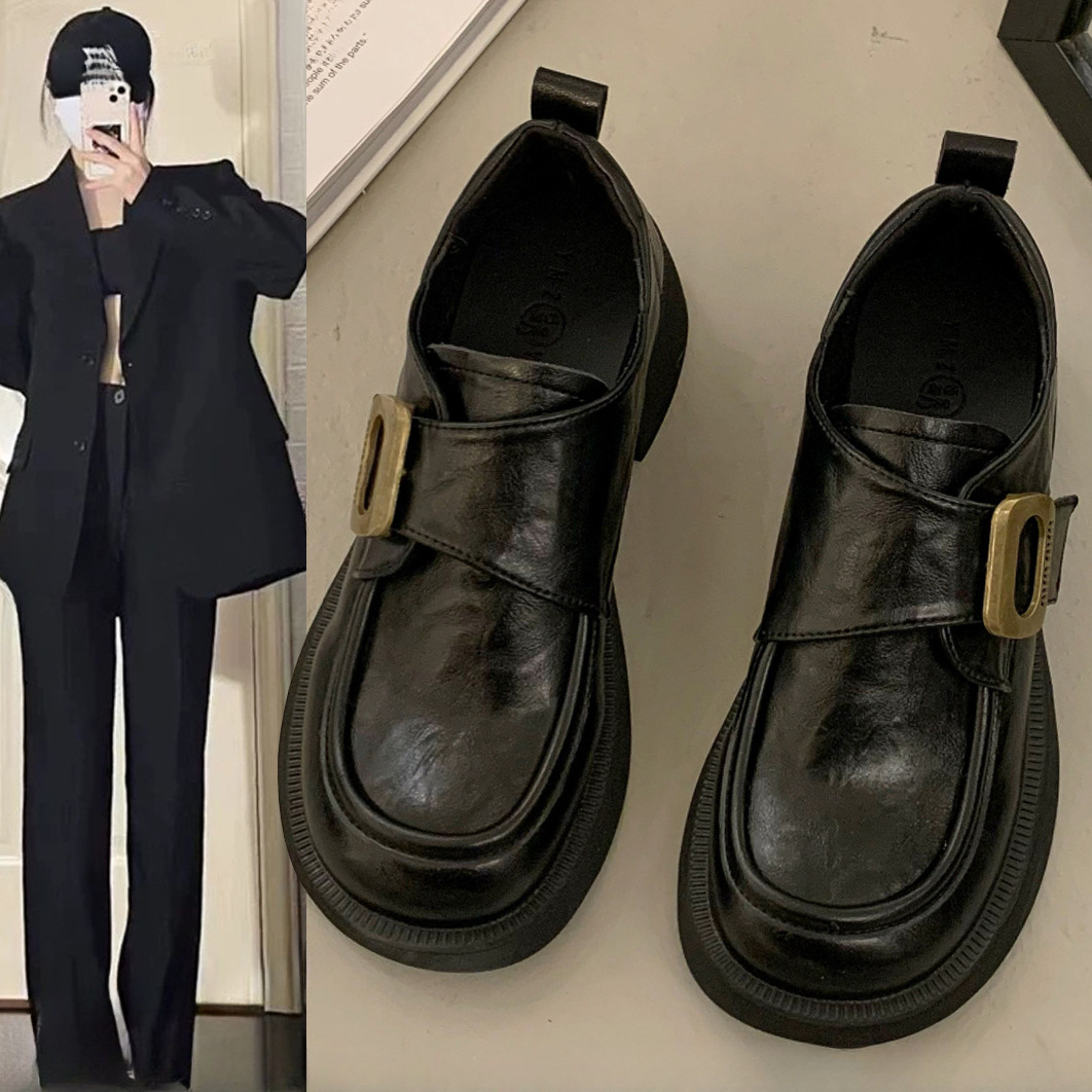 小皮鞋女英伦风2025新款秋冬加绒黑色单鞋子软底乐福鞋
