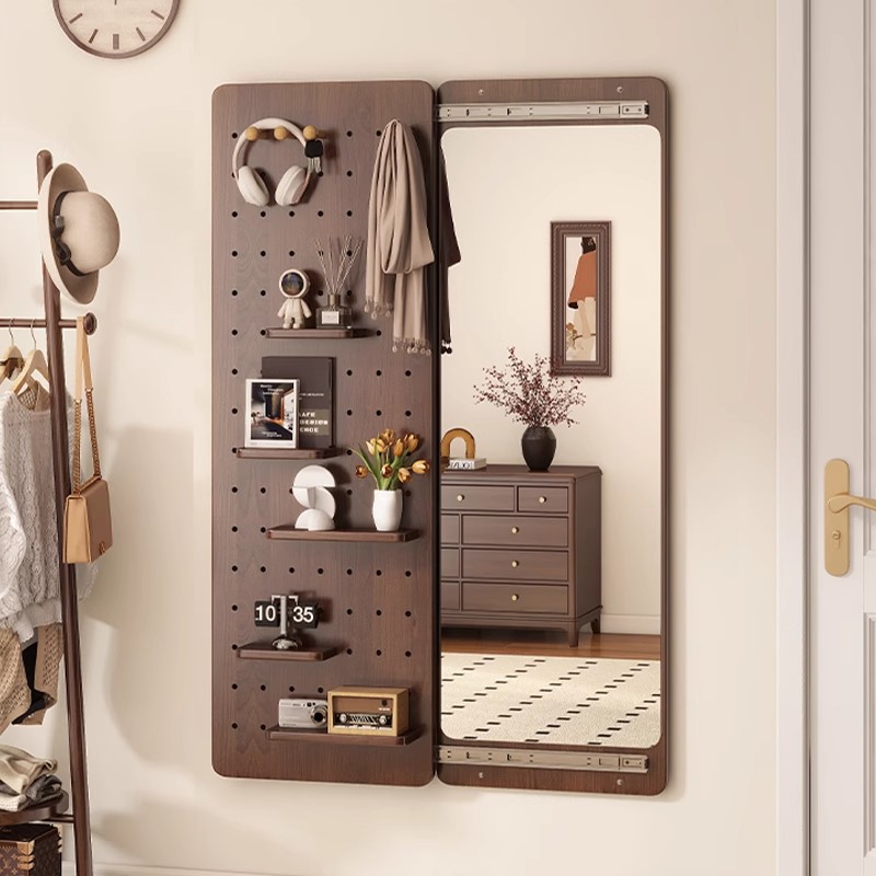 入户洞洞板穿衣镜可关闭隐藏式推拉全身镜子置物壁挂墙玄关试衣镜