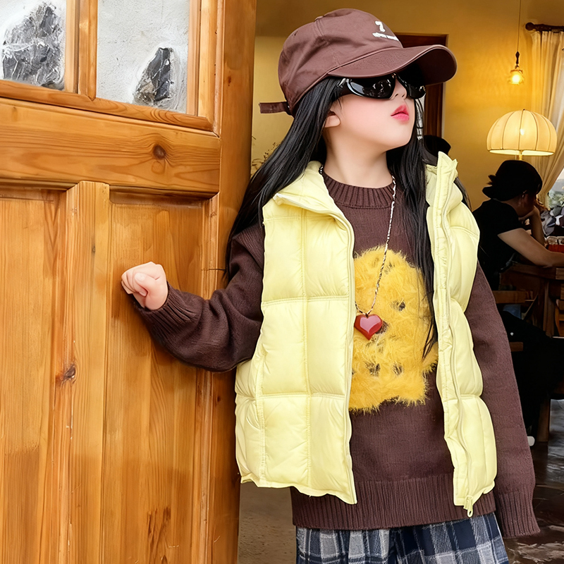 女童秋冬款马甲外套2025新款中大童女孩时尚儿童洋气连帽无袖上衣