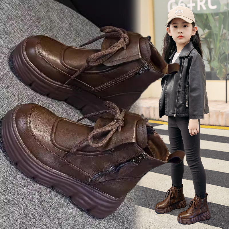 女童马丁靴秋冬新款加绒大棉防滑儿童短筒靴潮款洋气单靴男童鞋子