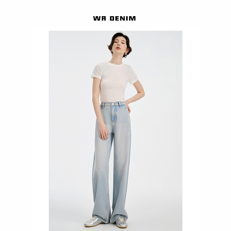 WR DENIM 汉麻混纺面料垂顺透气香蕉牛仔裤女高腰阔腿拖地裤6021