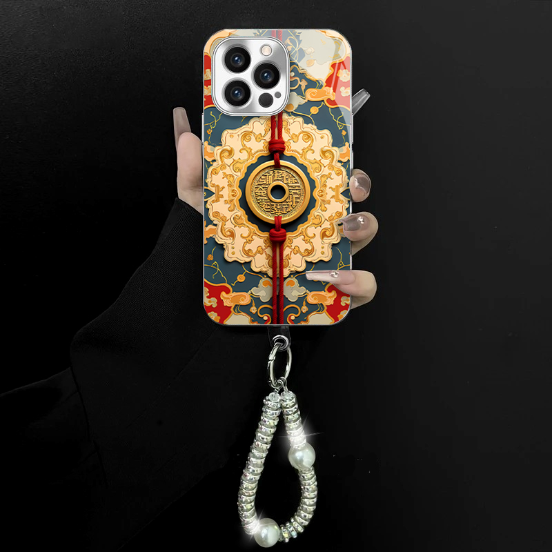 钱来运转适用苹果vivo华为oppo小米iPhone17电镀玻璃防摔手机壳潮