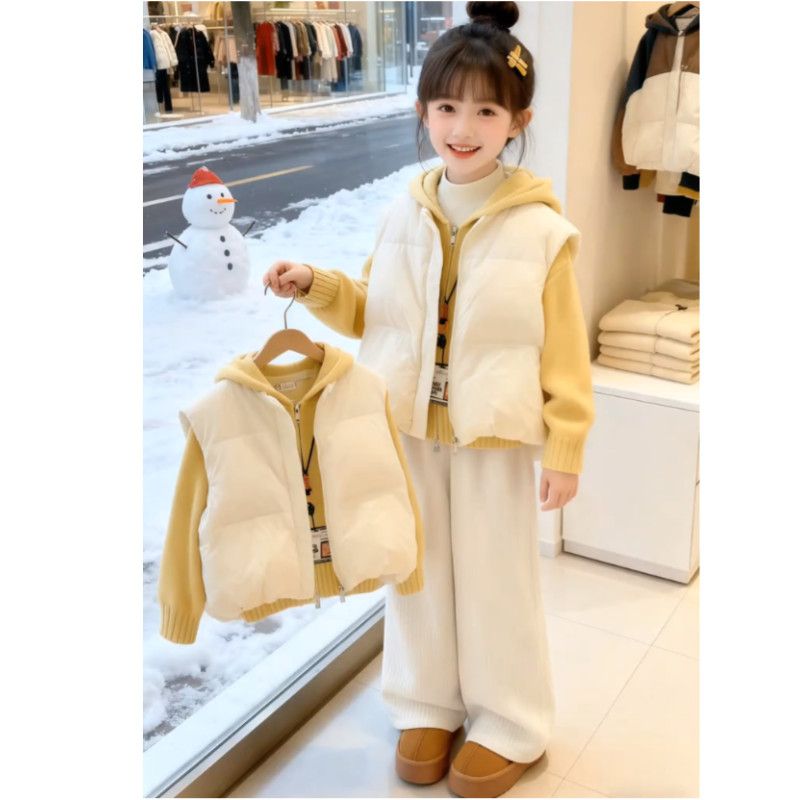 女童毛衣2025新款加绒洋气加厚三件套儿童马甲冬季韩版套装