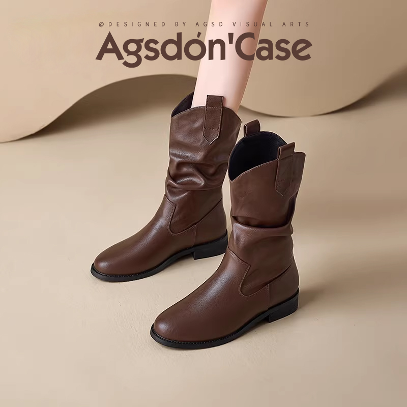 /奥古狮登棕色马丁靴女2025新款秋季美拉德堆堆短靴显瘦复古爆款Q