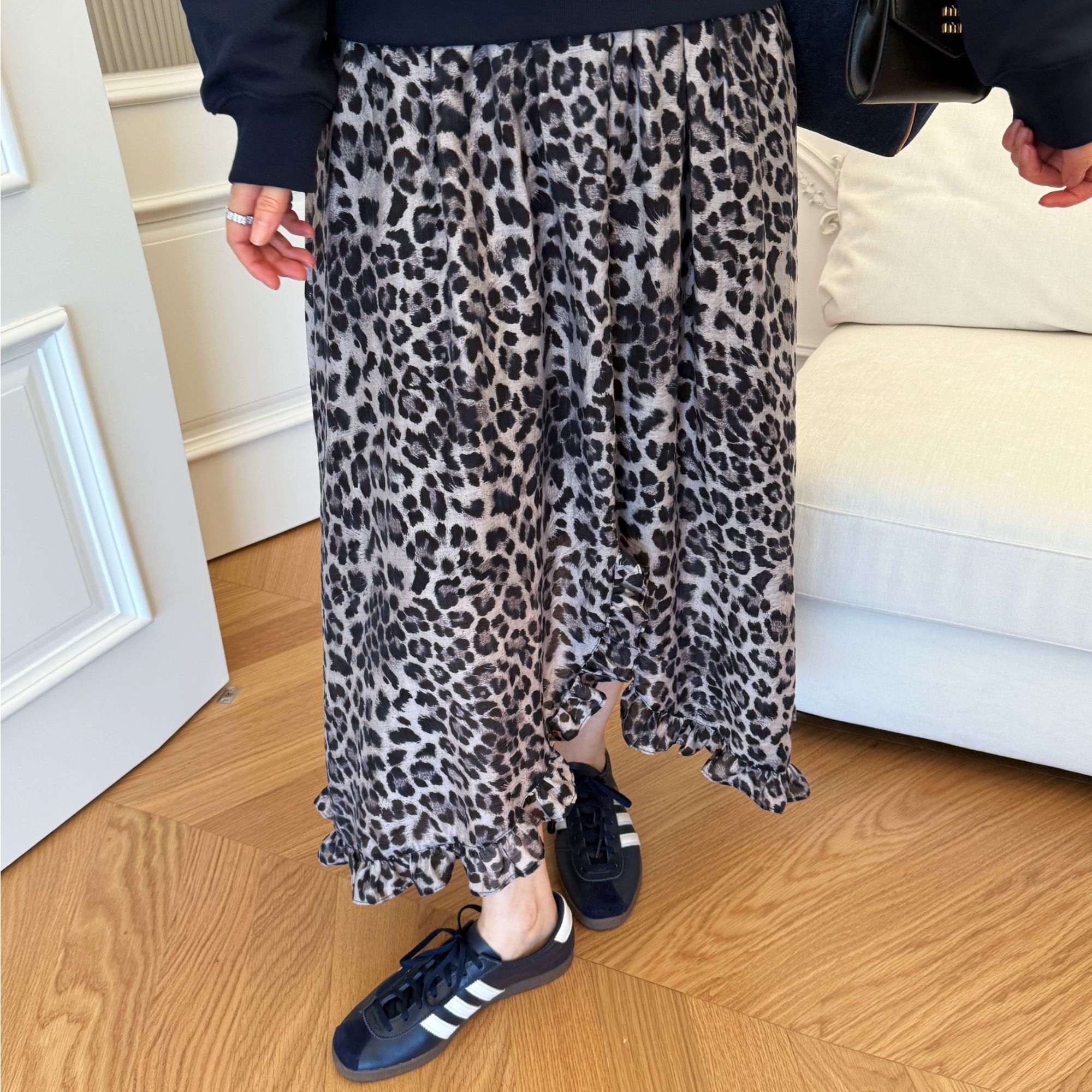 widelia秋季8096复古豹纹半裙气质甜美高级感垂感飘逸半身裙