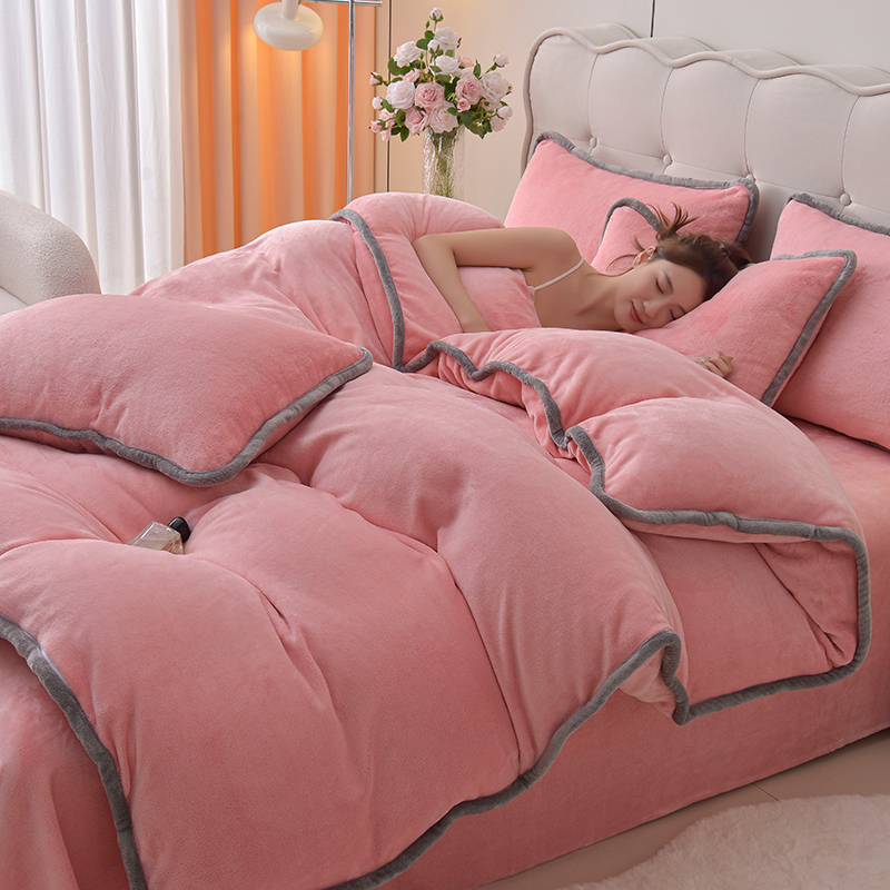 简约牛奶绒四件套加厚双面绒被套被罩床单双人家用冬季宿舍三件套