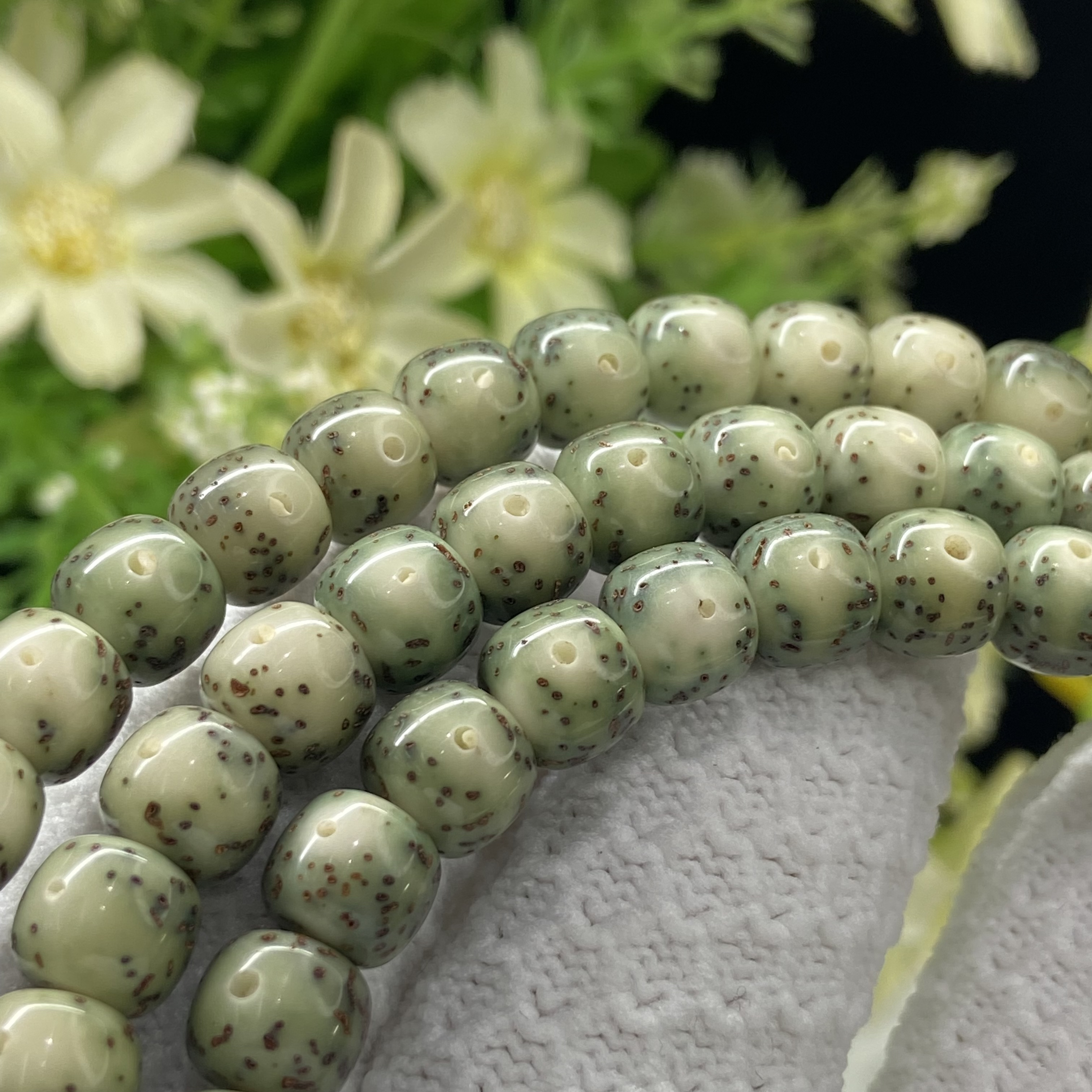 XCC695保真海南原生态星月菩提绿幽灵月留白8x7mm长串