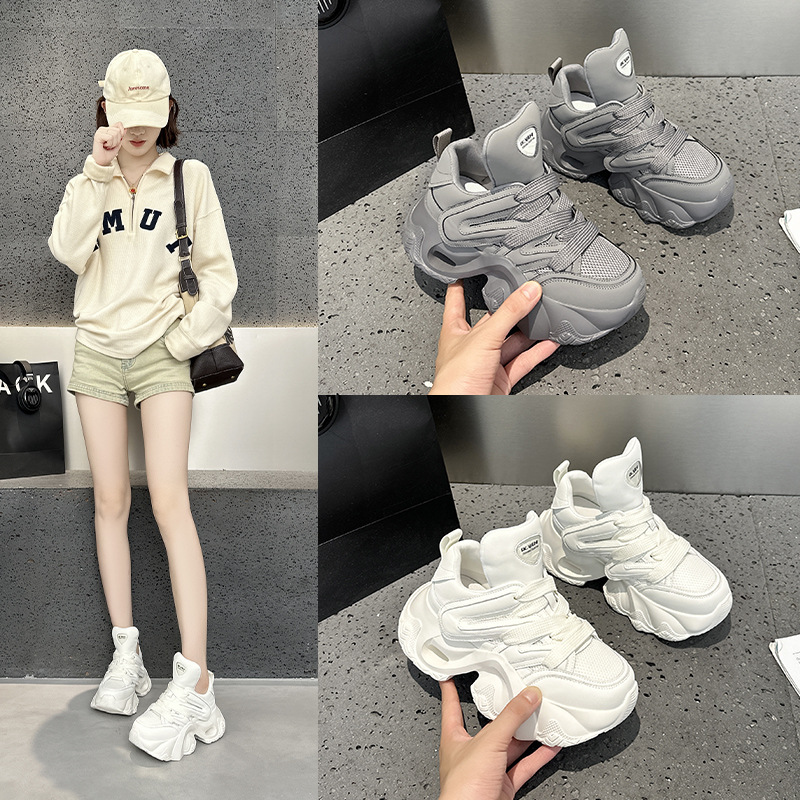 镂空运动休闲2025春秋新款透气网面老爹鞋松糕新款厚底德训小白鞋