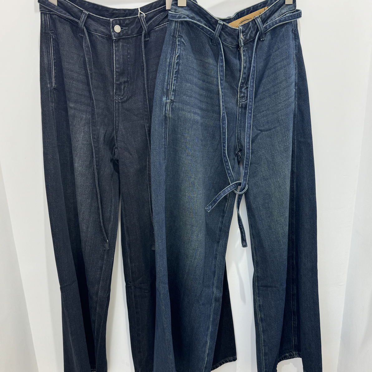 羡江南60115高腰系绳阔腿牛仔裤女宽松显瘦百搭休闲长裤