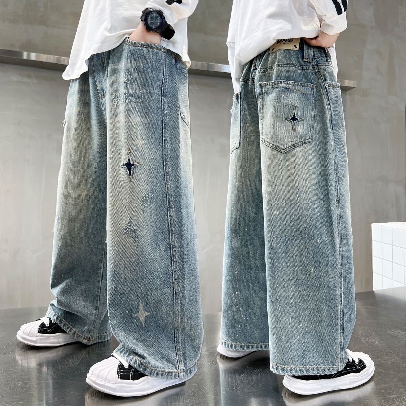 男童春秋款裤子2025新款儿童装秋装中大童男孩直筒牛仔裤秋季潮流