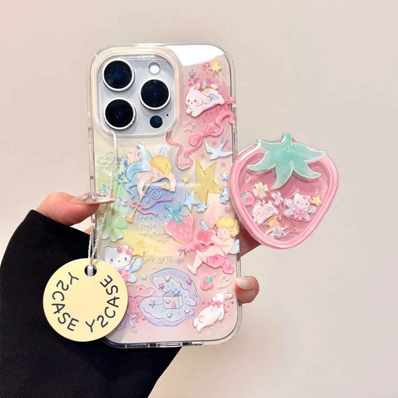 草莓丘比特kt适用苹果16Promax大孔手机壳15vivo华为oppo小米15女