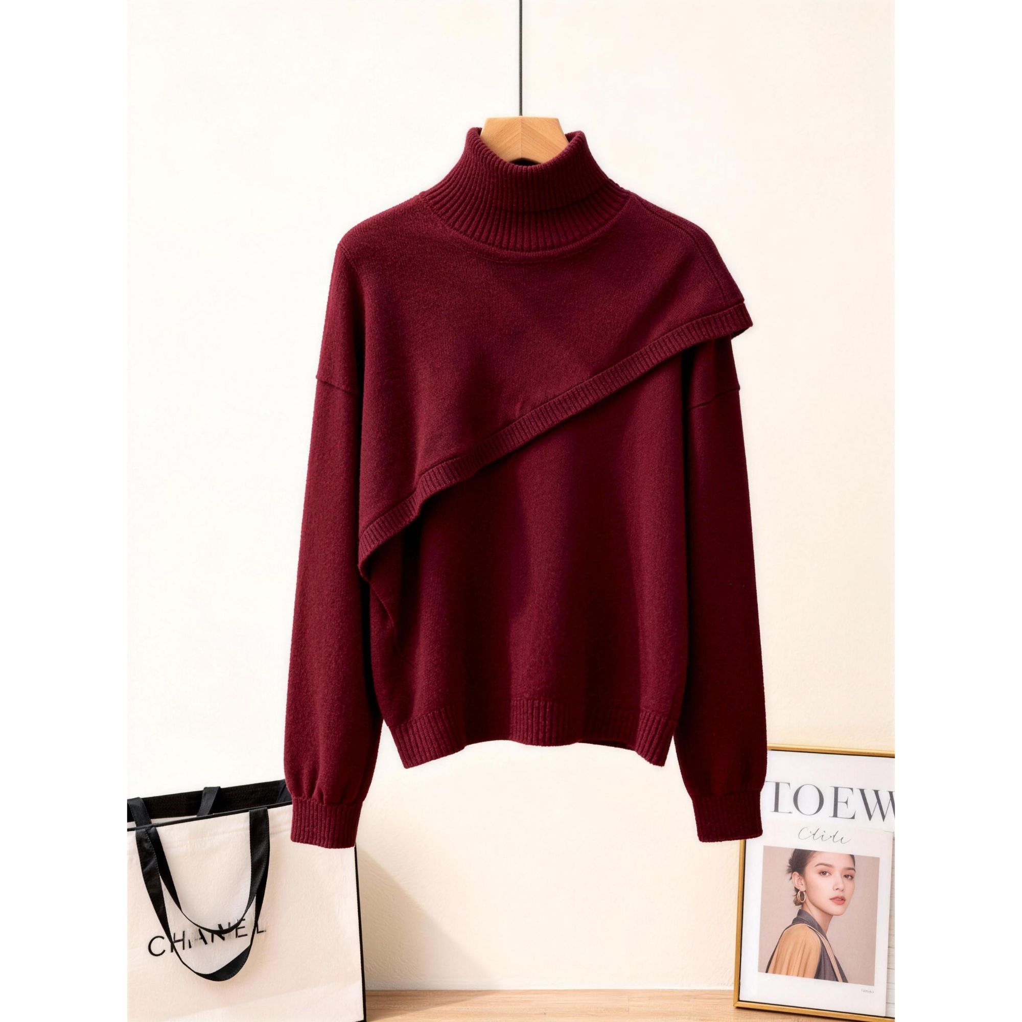 2025冬季新款法式轻奢高端保暖针织衫洋气复古时尚宽松拼接上衣女