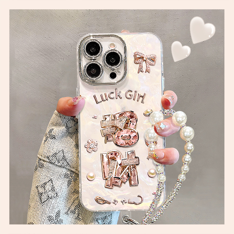 镶钻招财适用苹果15华为vivo/oppo小米iPhone16精孔贝壳纹手机壳