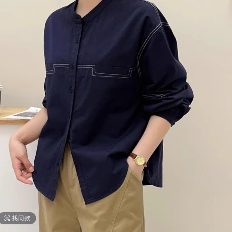 春季新品小众高级感纯色长袖牛仔衬衫遮肉显瘦洋气纯欲慵懒风女装