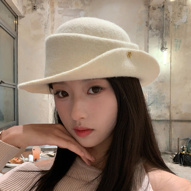 赫本风优雅礼帽女秋冬法式复古气质卷边贝雷渔夫帽名媛千金风帽子