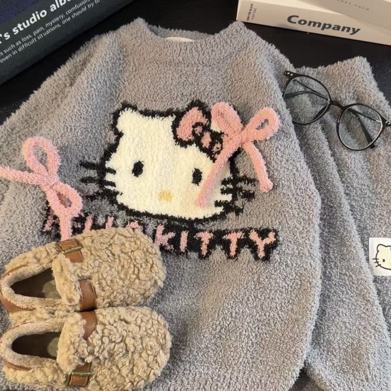 女童2025新款卡通秋冬装半边绒睡衣家居服套装中大童女孩kt睡衣潮