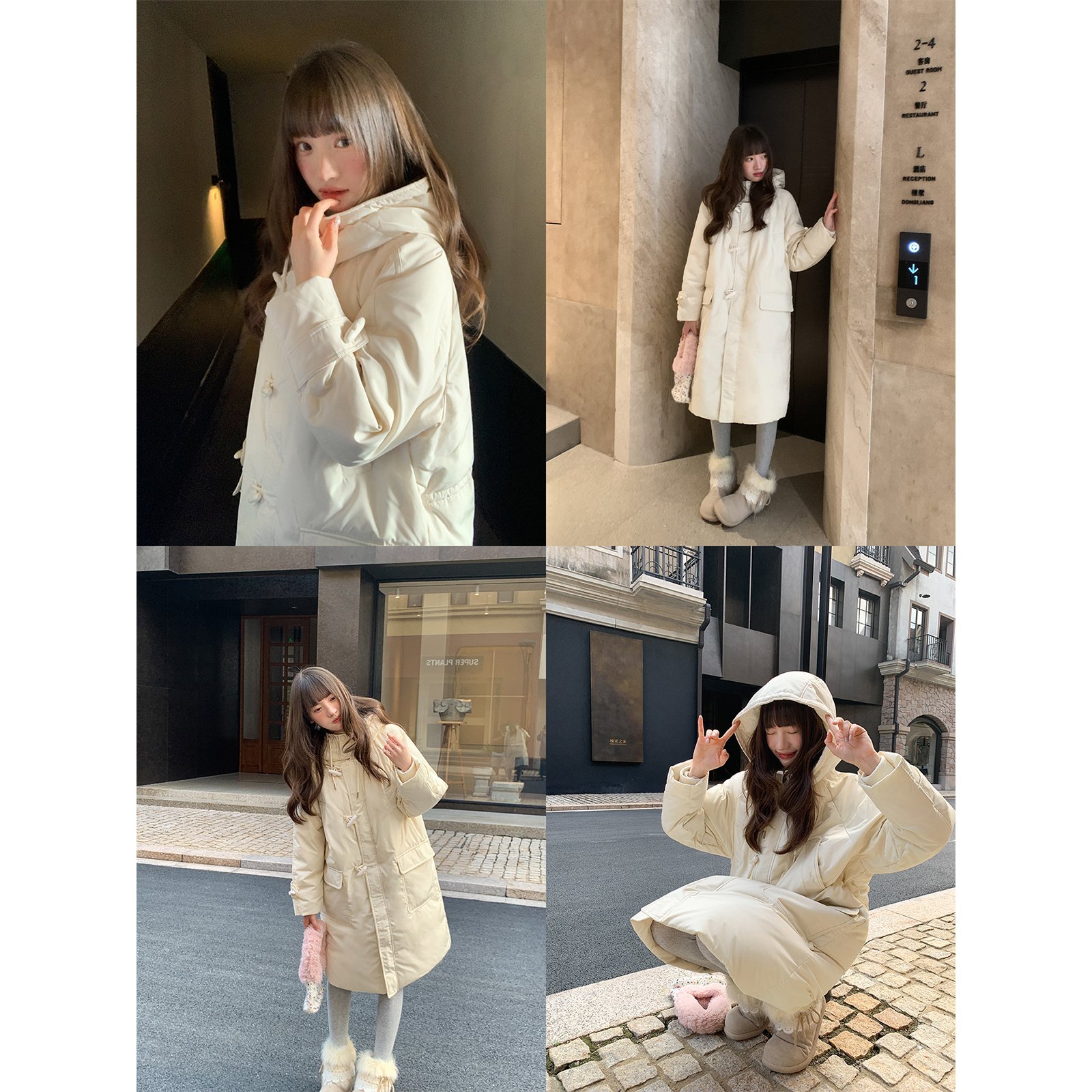 时尚连帽羽绒服女冬季2025新款设计感简约牛角扣上衣潮